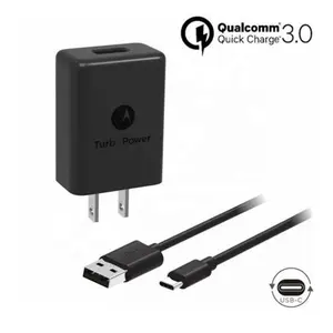 Carregador turbo power universal 15w, carregador rápido 3.0 com cabo usb tipo c para carregador de motorola moto z z2