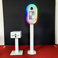 Photomaton portable ovale pour iPad avec anneau lumineux RGB et support de flash parapluie, machine à selfie pour location événementielle (mariages, anniversaires)