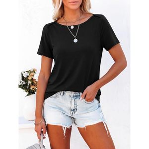T-shirt à col bateau pour femme FOXA, manches courtes, 100% coton, jersey respirant, haut décontracté pour l'été et le printemps - Product Image 2