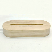 Lumière LED ovale en bois massif avec base en bois pour affichage acrylique 3D support de veilleuse avec interrupteur à câble USB