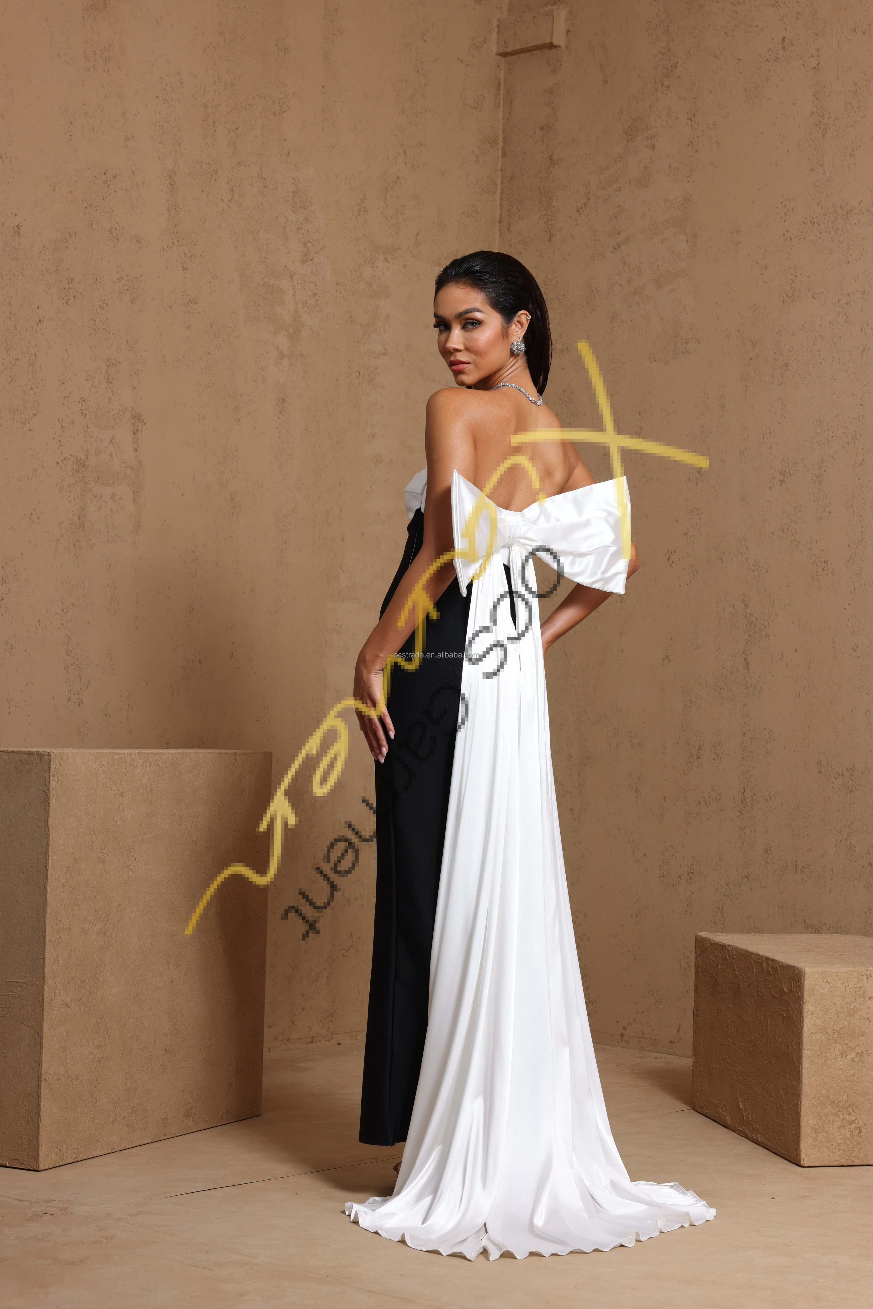 black and white bow prom dress Black and White Long Prom Dress