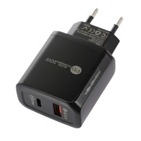 Chargeur de voyage transfrontalier à charge rapide PD 20W Type-C double port avec lumière LED et certification CE