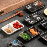 Plat à trempette en céramique XUANHUI, 2 compartiments, couleur noire, style japonais, pour sauce soja et vinaigre