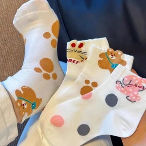 Women's Short <b>Socks</b> Summer Thin Breathable Sweat Absorbent Mid Calf Cute <b>Cartoon</b> Bear Pattern Casual Ankle <b>Socks</b> - Product Image 1