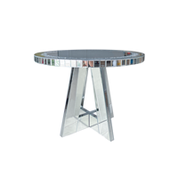 Table à manger ronde en verre miroir effet diamant moderne pour usage hôtelier, écologique et durable, 4 places