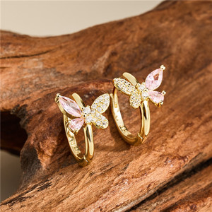 Pendientes de mariposa de plata de ley S925 con circonita rosa y oro de 14k, versión de cobre personalizable Free Soul para mujer - Product Image 5