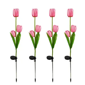 Sun flower Rose energia impermeabile decorazione del giardino all'aperto pianta fiore artificiale tulipano con luci a energia solare lampada a palo a Led - Product Image 1