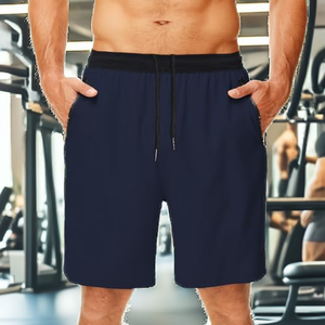 Shorts de sport athlétiques respirants pour hommes, en toile, taille mi-haute élastique, 100 % coton tricoté, personnalisables - Product Image 2
