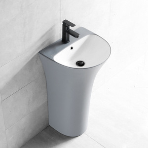 Lavabo de Cerámica Gris con Pedestal, Rectangular, de un Solo Orificio, para Colocar en el Suelo, con Acabado Liso - Product Image 4