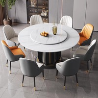 Table de salle à manger ronde en pierre frittée avec plateau tournant pour restaurants commerciaux, hôtels modernes et mobilier de banquet