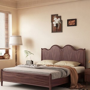 Solid Wood Double Bed Walnut Headboard French Provincial Mid-Century Modern Bedroom Furniture Zy890 Solid Wood <b>Frame</b> Eco-friendl - Product Image 5