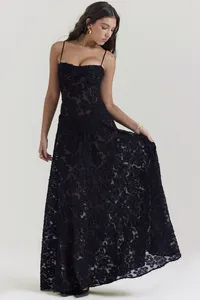 Vestido Largo de Gasa con Encaje Vintage para Mujer, Casual, de Verano, para Noche, Fiesta de Cumpleaños, Venta al por Mayor, Formal, Sexy, Elegante, para Cena, 2025 - Product Image 5