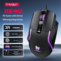 Ratón para Juegos con Cable T-WOLF G540, 7 Botones, Sensor PixArt 7040, Programación de Macros PUBG, Retroiluminación RGB Colorida, Rendimiento Competitivo