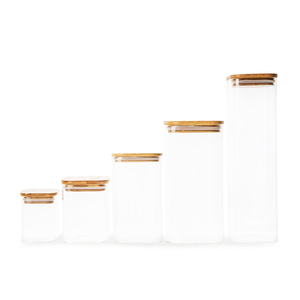 200ml - 1600ml Square Borosilicate Glass Storage Round Square Jar With Bamboo Lid For Glass Spice Jar With Wooden Lid For Coffee