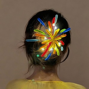 Pinces à cheveux unisexes en forme de bâtonnets de feux d'artifice avec paillettes et fleurs 6x3,5cm, accessoires lumineux pour la tête, décorations du Nouvel An - Product Image 1