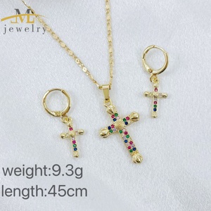 JML 14k 금도금 종교 황동 장신구 세트 도매 성모 마리아 펜던트 드롭 귀걸이 십자가 펜던트 목걸이 클로버 세트 - Product Image 4