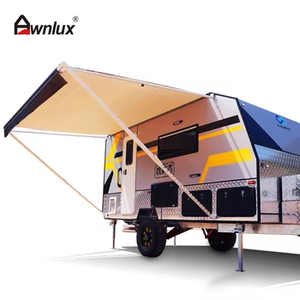Auvent rétractable imperméable W5600 en tissu PVC vinyle, cadre blanc/noir, commande manuelle pour <span class=keywords><strong>caravane</strong></span>, camping-car, fourgon aménagé - Product Image 1