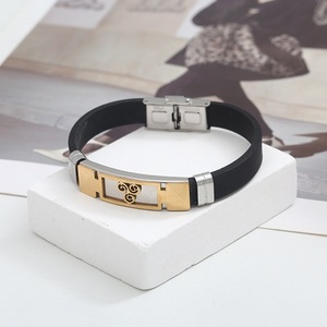 Bracelet en silicone pour homme, design géométrique, fermoir en acier inoxydable, bijoux cadeau - Product Image 4