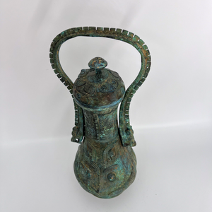 Ancien navire en bronze chinois Hu à manche de faisceau à motifs de hibou utilisé pour les événements de cérémonie de vin fin sacrifie l'artisanat en métal - Product Image 3