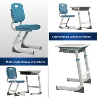 Bureaux et chaises d'école en métal neufs, plateau ABS, hauteur réglable, base antidérapante, design moderne et minimaliste, rangement latéral pour