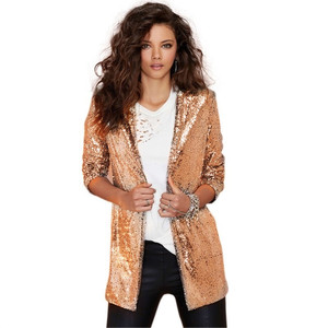 Chaqueta plateada brillante para fiesta de actuación de mujer de alta calidad, chaqueta de <span class=keywords><strong>lentejuelas</strong></span> negras doradas a la moda, chaqueta - Product Image 5