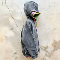 Fabricants de vêtements – Nouveaux sweats à capuche zippés personnalisés 500 g/m² en tissu épais délavé à l'acide, de haute qualité, avec triple fermeture éclair, coupe carrée et courte