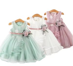 Vestito estivo Casual per piccola <span class=keywords><strong>principessa</strong></span> bambina Tutu decorato a fiori con pizzo Costume da festa per bambini per fascia d'età - Product Image 1