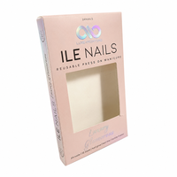Boîte à ongles press-on personnalisée écologique avec fenêtre transparente en acrylique rose et finition mate pour emballage cosmétique