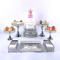 Fournitures pour fêtes de mariage : Plateaux à dessert style western, présentoirs à gâteaux en métal doré miroir et cristal pour buffet