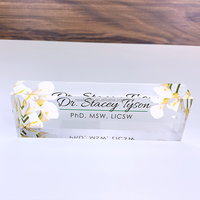 Plaque de nom personnalisée pour bureau, Plaques de nom personnalisées pour bureaux Design floral sur verre acrylique transparent