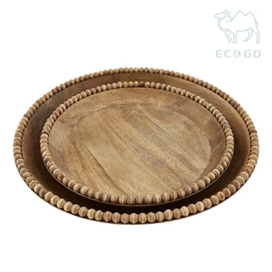 Bol de service moderne en bois d'acacia, rond, pliable, perlé, pour salade, riz et soupes - Product Image 3