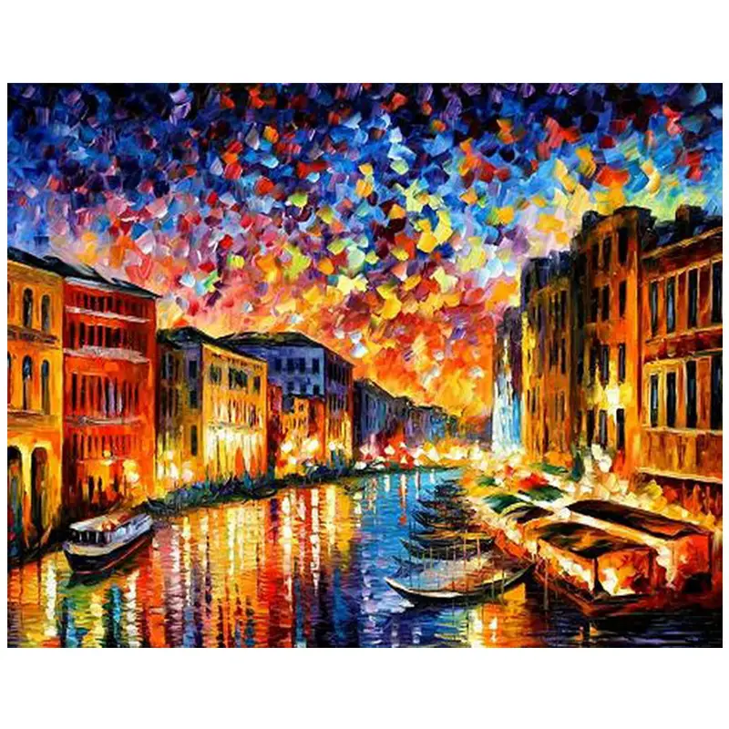 DIY Oil Painting By Numbers Frameless Paint On Canvas Wall Pictures For Living Room Wall Art Home Decor Rain Shopping Street