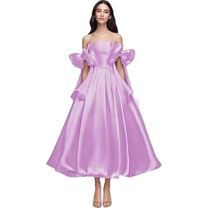 Abiti da <span class=keywords><strong>Sposa</strong></span> Personalizzati <span class=keywords><strong>in</strong></span> Raso con Spalline Sottili, Vestiti da Sera Formali a Trapezio Lunghezza Tea con Fiocco per <span class=keywords><strong>Sposa</strong></span> e Ballo di Fine Anno - Product Image 3