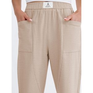 FOXA Womens Casual Pants High Waisted Elastic Waist Straight Leg Lounge Trousers With Pockets Breathable Summer Wear - Product Image 5