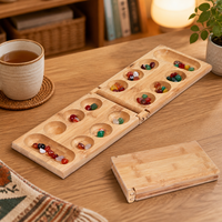 Jeu de Mancala en bois de pin de haute qualité, ensemble professionnel pliable avec des pions en pierre polie pour la famille
