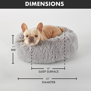 Fabriek Op Maat Logo Warm Winter Pluizig Lang Pluche Huisdier Donut <span class=keywords><strong>Bed</strong></span> Grijs Rond Kalmerende Donut Kat Hond Bedden Zacht Huisdier Huis