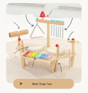 Ensemble d'instruments de musique en bois en promotion avec xylophone, tambour et triangle – Jouets éducatifs multifonctionnels à percussion - Product Image 3