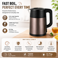 Bouilloire Électrique Or Champagne 2,5L 1500W en Acier Inoxydable Brossé avec Accents Noirs Prise EU OEM