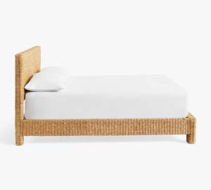 Muebles de Dormitorio de Estilo Clásico, Mezcla de Materiales Tejidos de Ratán y Madera, Cama con Base de Plataforma - Product Image 4