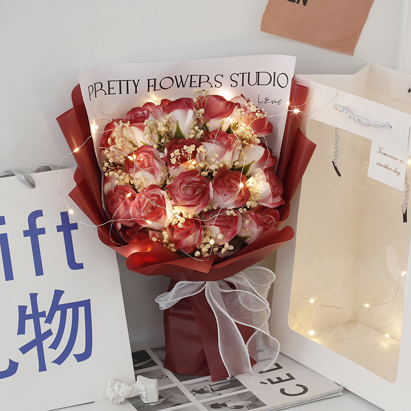 Ciel étoilé + 19 Roses [Hot Love Red] Sac cadeau avec lumière