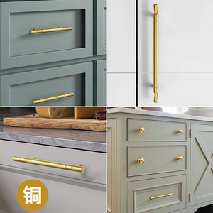 Brass Cabinet Handles T-Shaped Bar Pulls Minimalist Design Wardrobe Drawer <b>Knobs</b> Gold Brushed Finish - Product Image 4