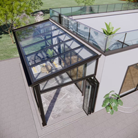 Techo Retráctil Inclinado de Aleación de Aluminio y Vidrio Templado, Moderna Terraza Exterior para Dormitorio, Jardín o Villa Residencial