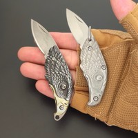 Couteau de poche de camping personnalisable OEM de petite taille avec lame pliante en acier inoxydable 3CR13, manche en acier, porte-clés EDC DIY