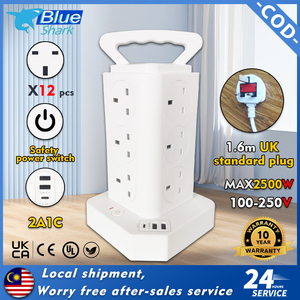 Универсальная розетка-удлинитель на 12 гнезд с 2 портами Type-C, стандарт UK, 15/20А, 250В, многорозеточный блок питания, защита от перенапряжения, для промышленного и медицинского применения - Product Image 6