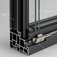 Fenêtres en verre à cadre en aluminium renforcé sans joint pour coins de pièce, vue panoramique, design moderne, pour projets de construction