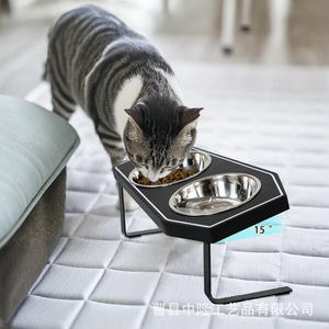 Estación de alimentación para gatos, soporte elevado con doble cuenco, color negro, para gatos con cuencos para comida y agua - Product Image 3