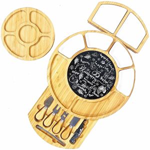 Juego de tablas de queso de bambú con cajón, tabla de cortar redonda para servir queso y aperitivos, herramienta de cocina ecológica - Product Image 1