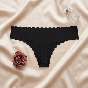 Wholesale Ladies <b>Seamless</b> Ribbed <b>Thong</b> Underwear Scalloped Wave Edge No Show Low Rise Women Panties Solid Solid Color Underpants - Product Image 4