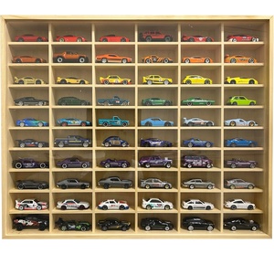 Organizador de exhibición de coches en miniatura <span class=keywords><strong>Hot</strong></span> <span class=keywords><strong>Wheels</strong></span> a escala 1/64, estuche de almacenamiento de madera para montar en la pared, resistente al polvo, con puerta, con capacidad para 60 coches - Product Image 2