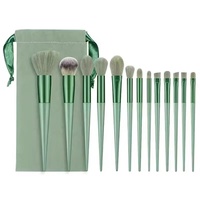 Vente chaude, ensemble de 13 pinceaux de maquillage professionnels en poils synthétiques de couleur verte, ensemble de pinceaux de maquillage, outil de maquillage, emballage en flanelle